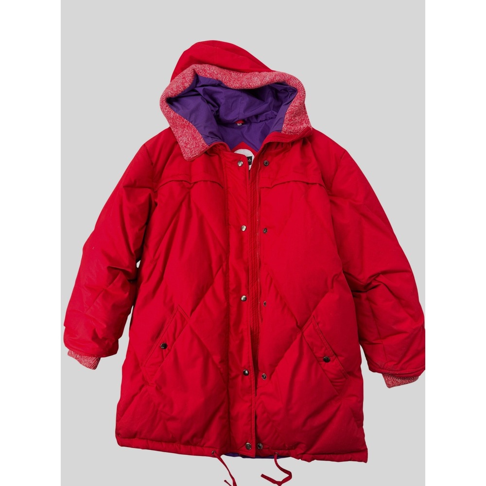 Vtg Y2K Giorgio Sant Angelo Down Hooded Red Puffer Jacket XL Purple Lining Coat